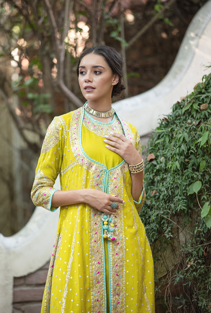 Lime Green Angrakha Hasrat Kurta Set