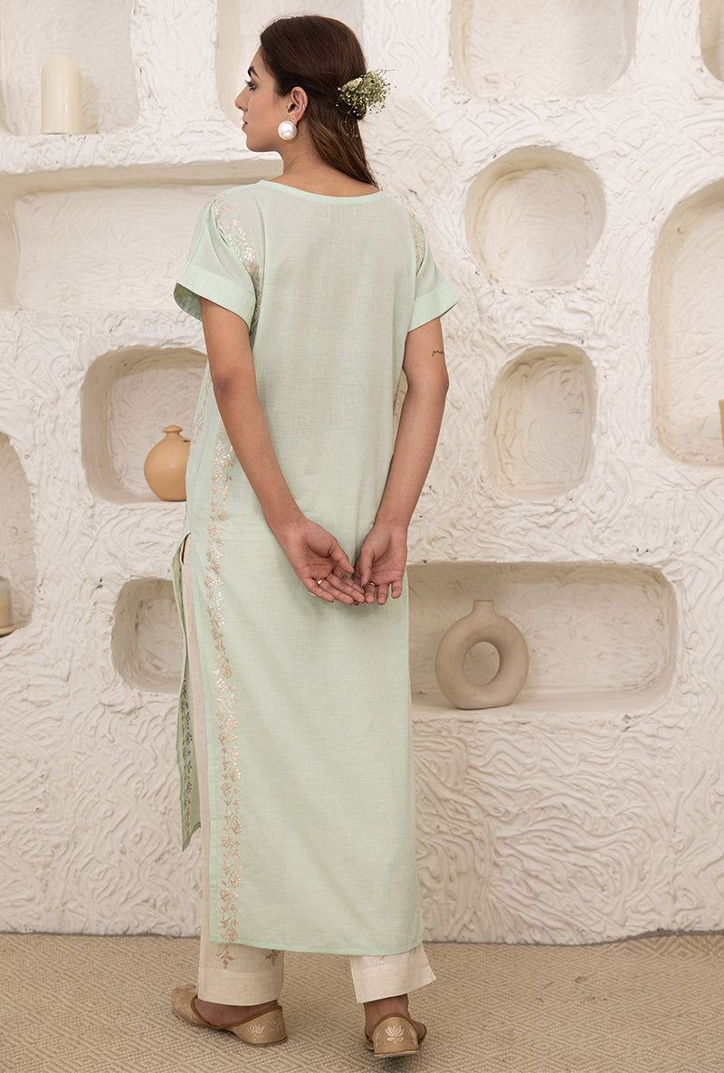 Mint Green Straight Kaftan Cut Tahira Kurta Set