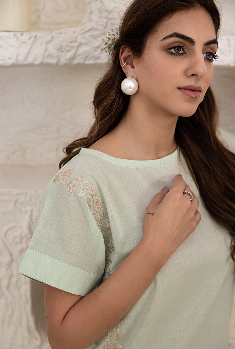Mint Green Straight Kaftan Cut Tahira Kurta Set