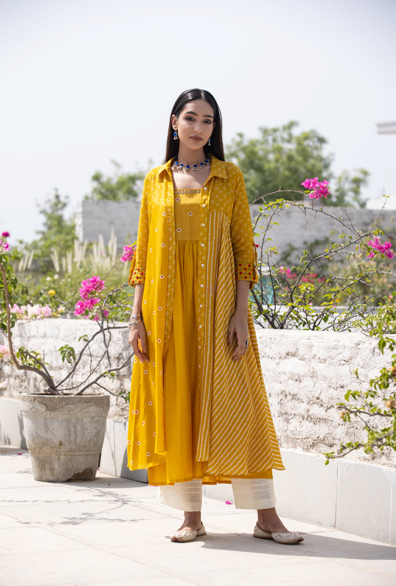 Mustard Yellow Jacket and Inner Nura Kurta Set