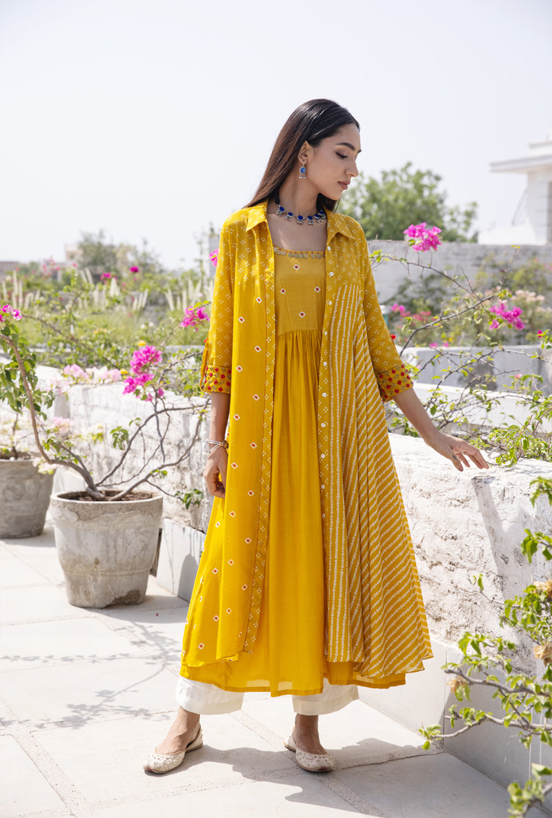 Mustard Yellow Jacket and Inner Nura Kurta Set