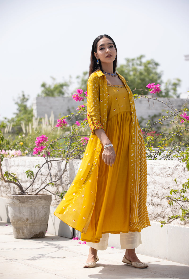 Mustard Yellow Jacket and Inner Nura Kurta Set