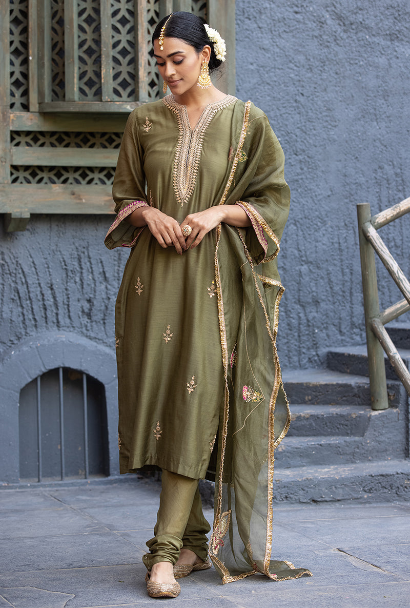 Olive Green Jhoomar Zara Kurta Set