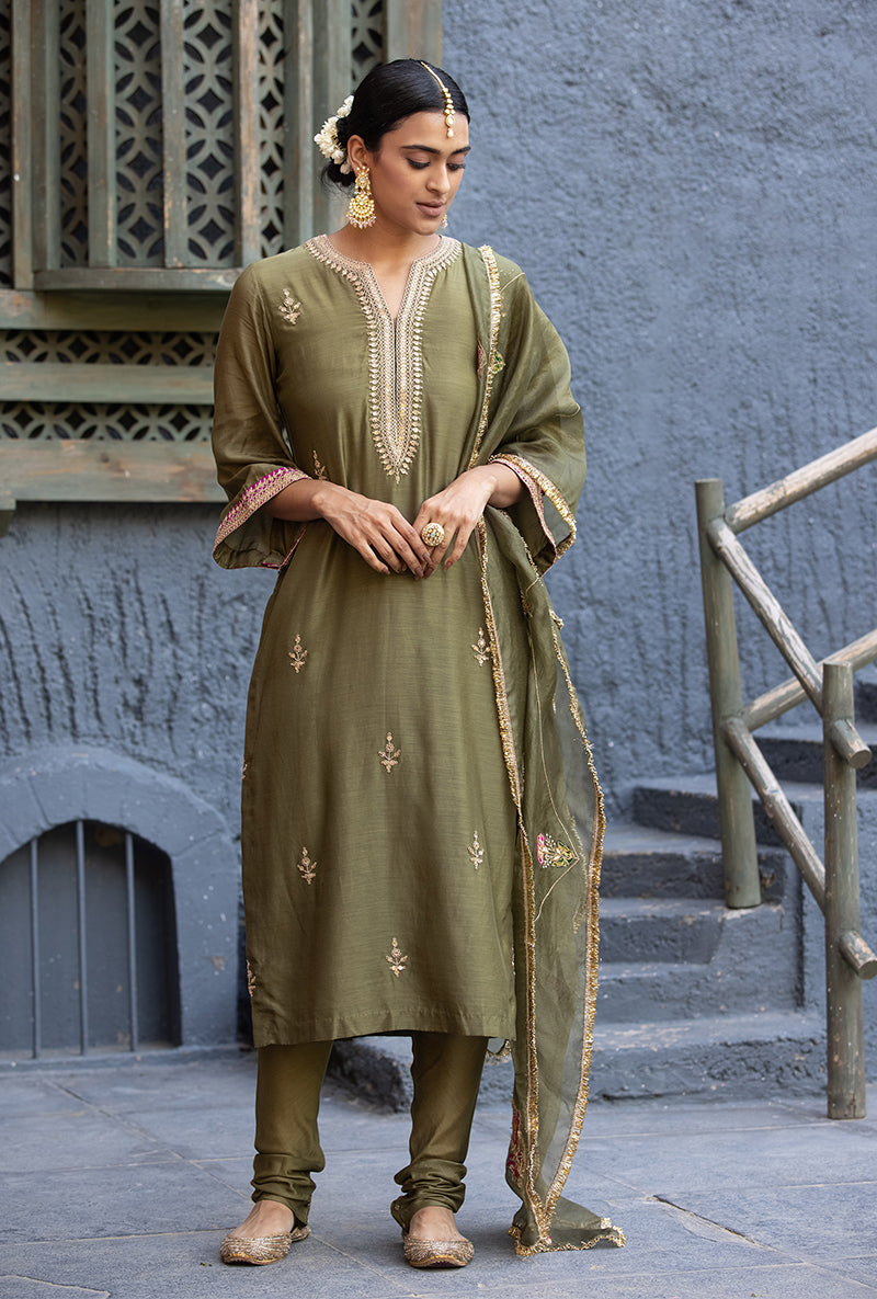 Olive Green Jhoomar Zara Kurta Set