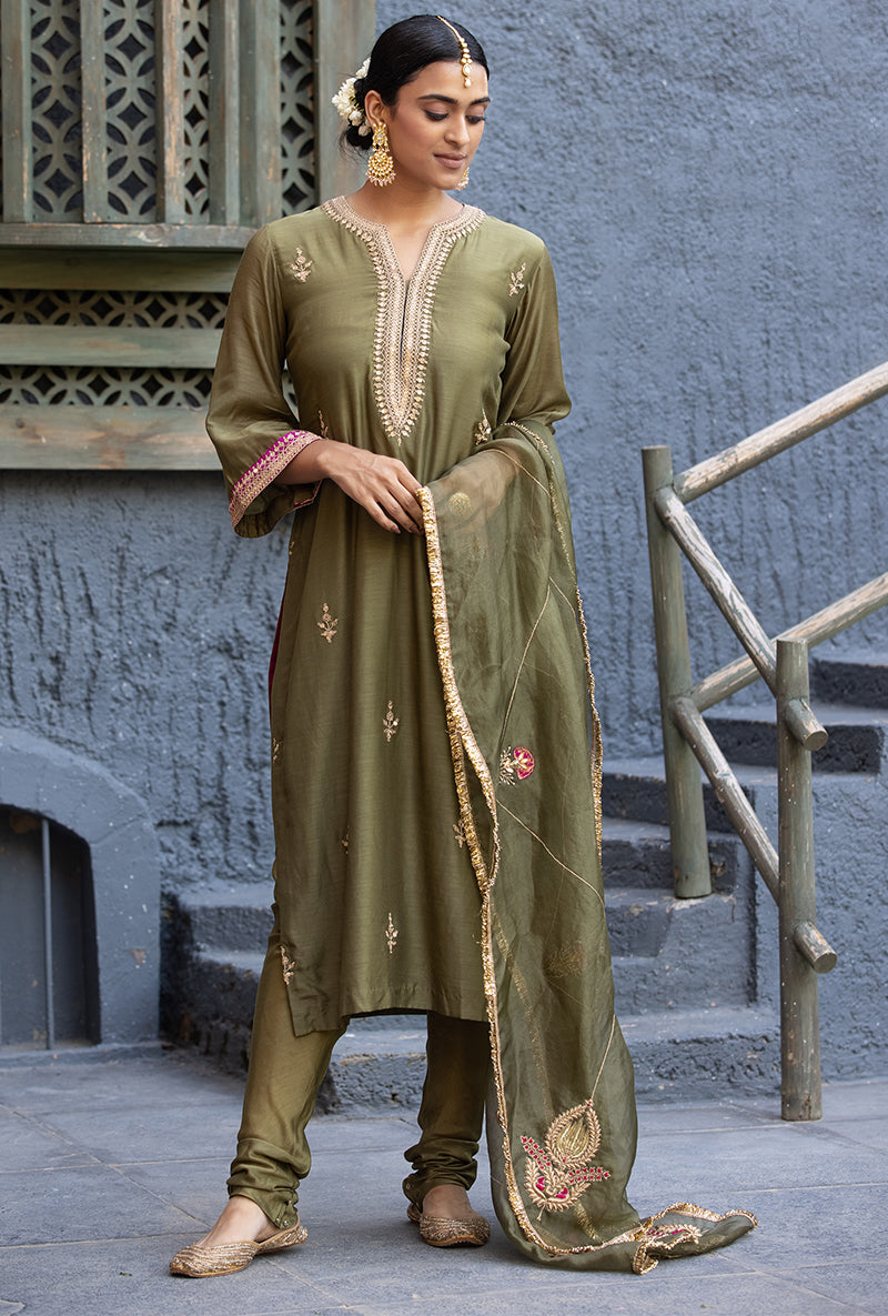 Olive Green Jhoomar Zara Kurta Set