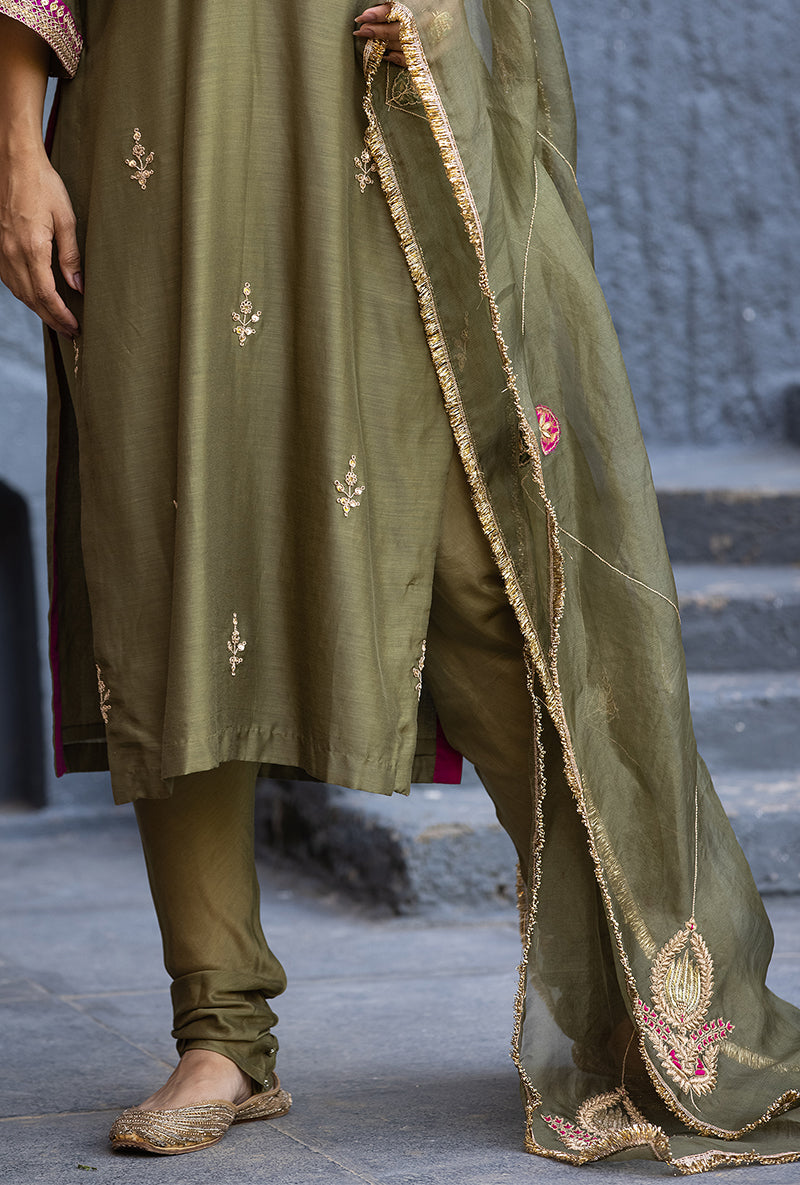 Olive Green Jhoomar Zara Kurta Set