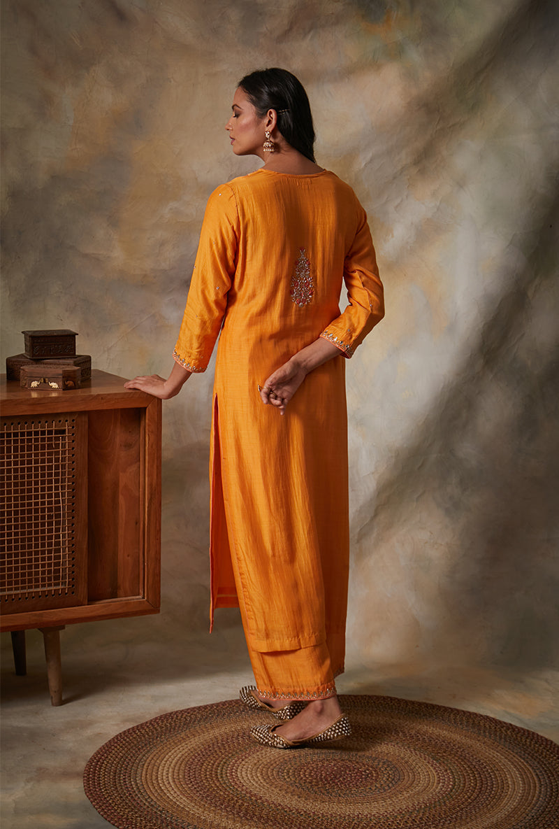 Orange Square Yoke Mahi Kurta Set