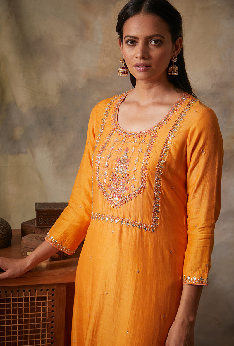 Orange Square Yoke Mahi Kurta Set