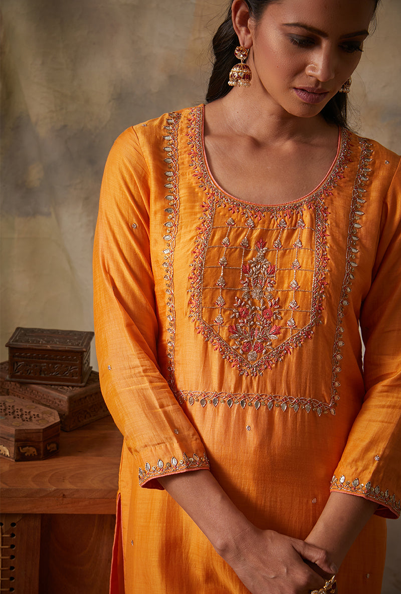 Orange Square Yoke Mahi Kurta Set