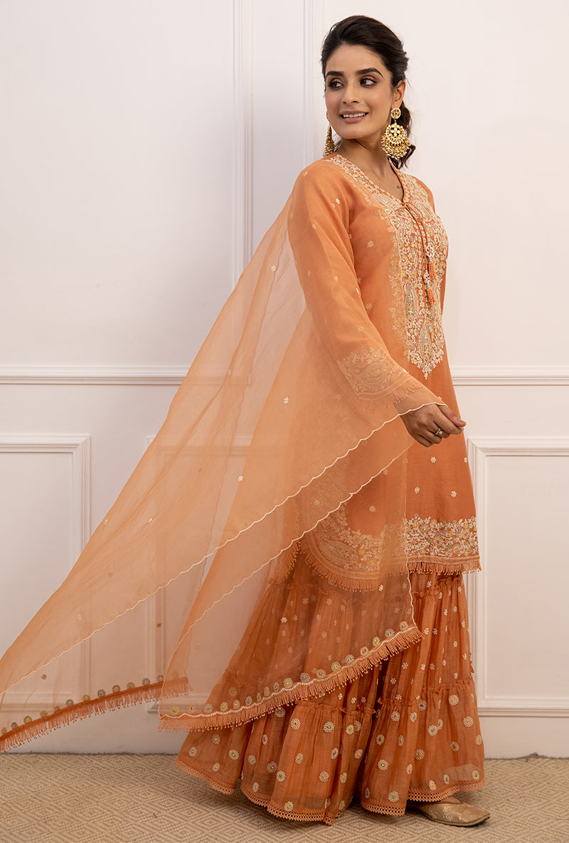 Peach Dori Paisley Aafreen Gharara Set