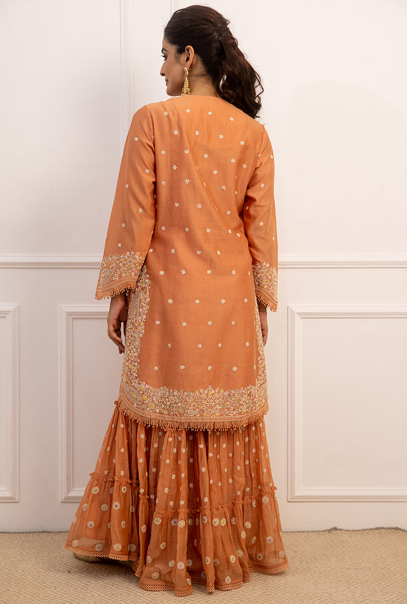 Peach Dori Paisley Aafreen Gharara Set