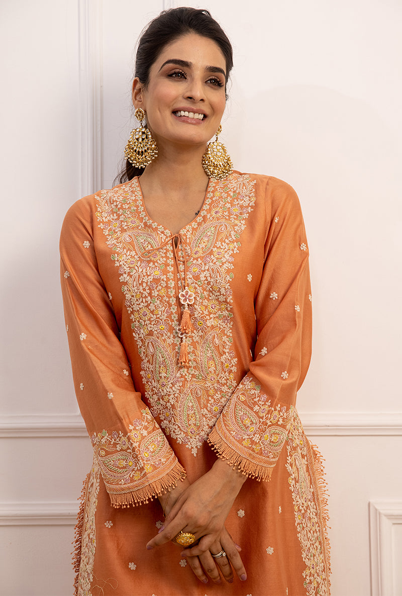 Peach Dori Paisley Aafreen Gharara Set