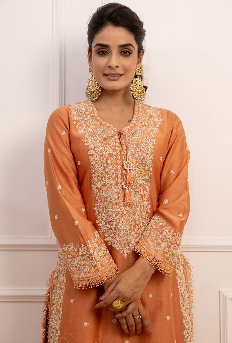 Peach Dori Paisley Aafreen Gharara Set
