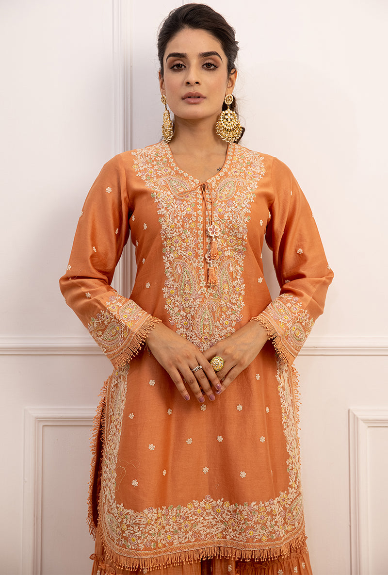Peach Dori Paisley Aafreen Gharara Set