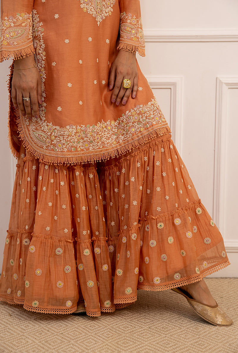 Peach Dori Paisley Aafreen Gharara Set