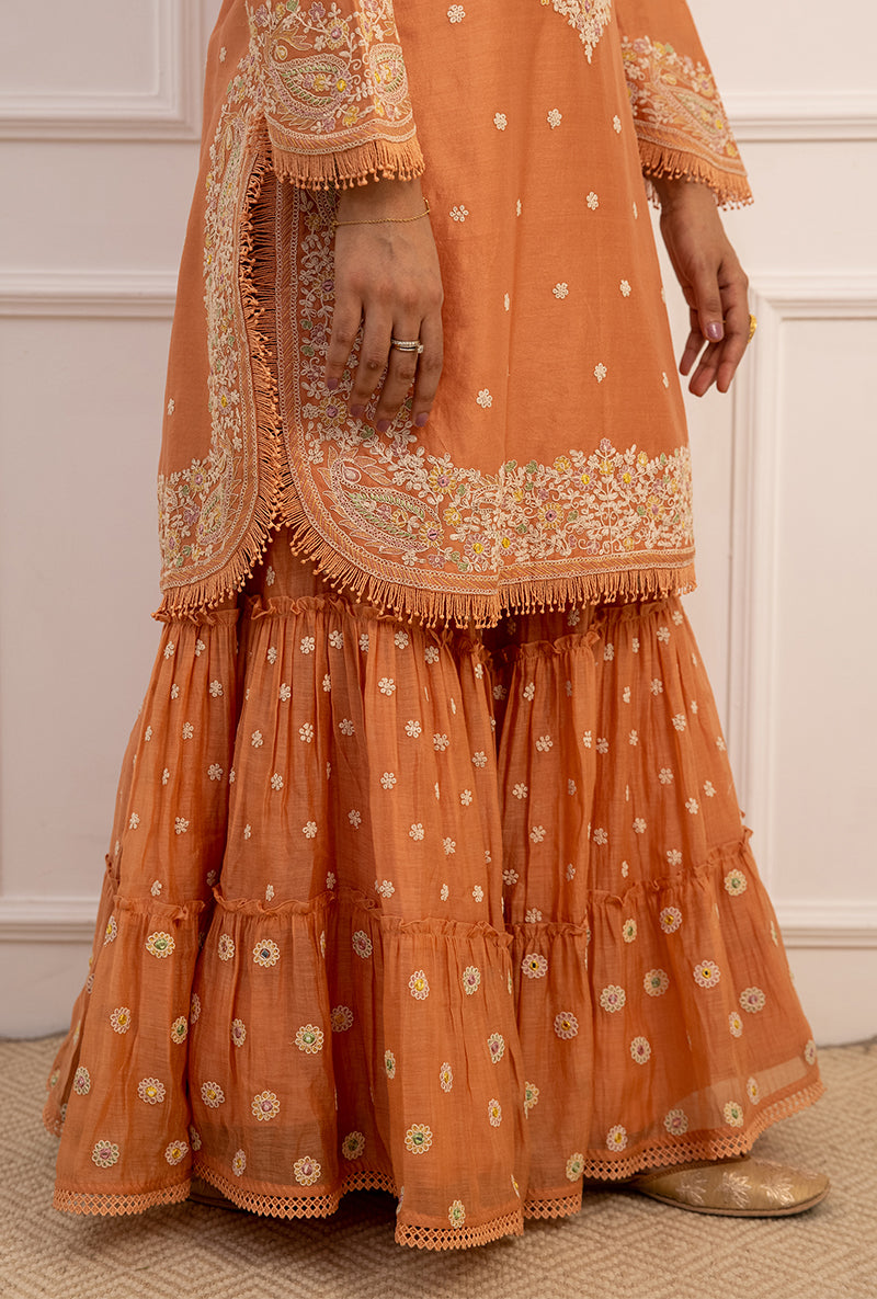 Peach Dori Paisley Aafreen Gharara Set