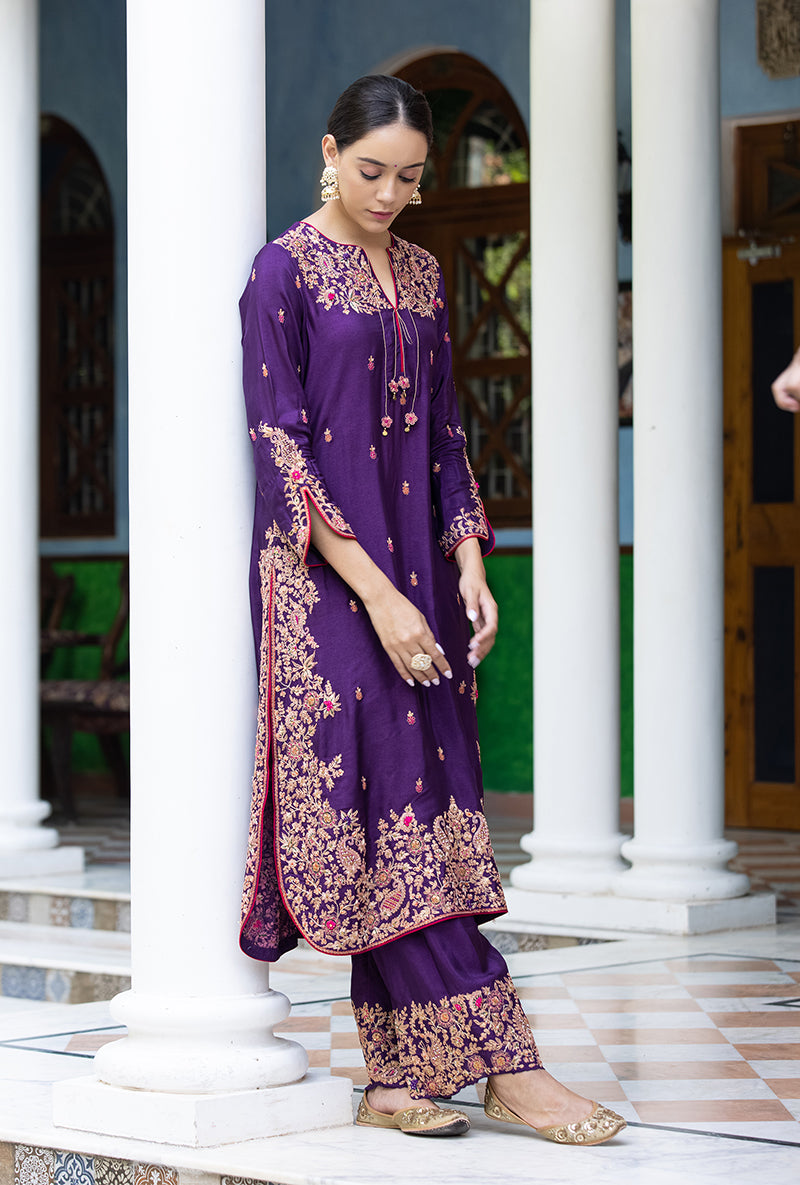Purple Kairi Buta Jaal Long Zeenat Kurta Set