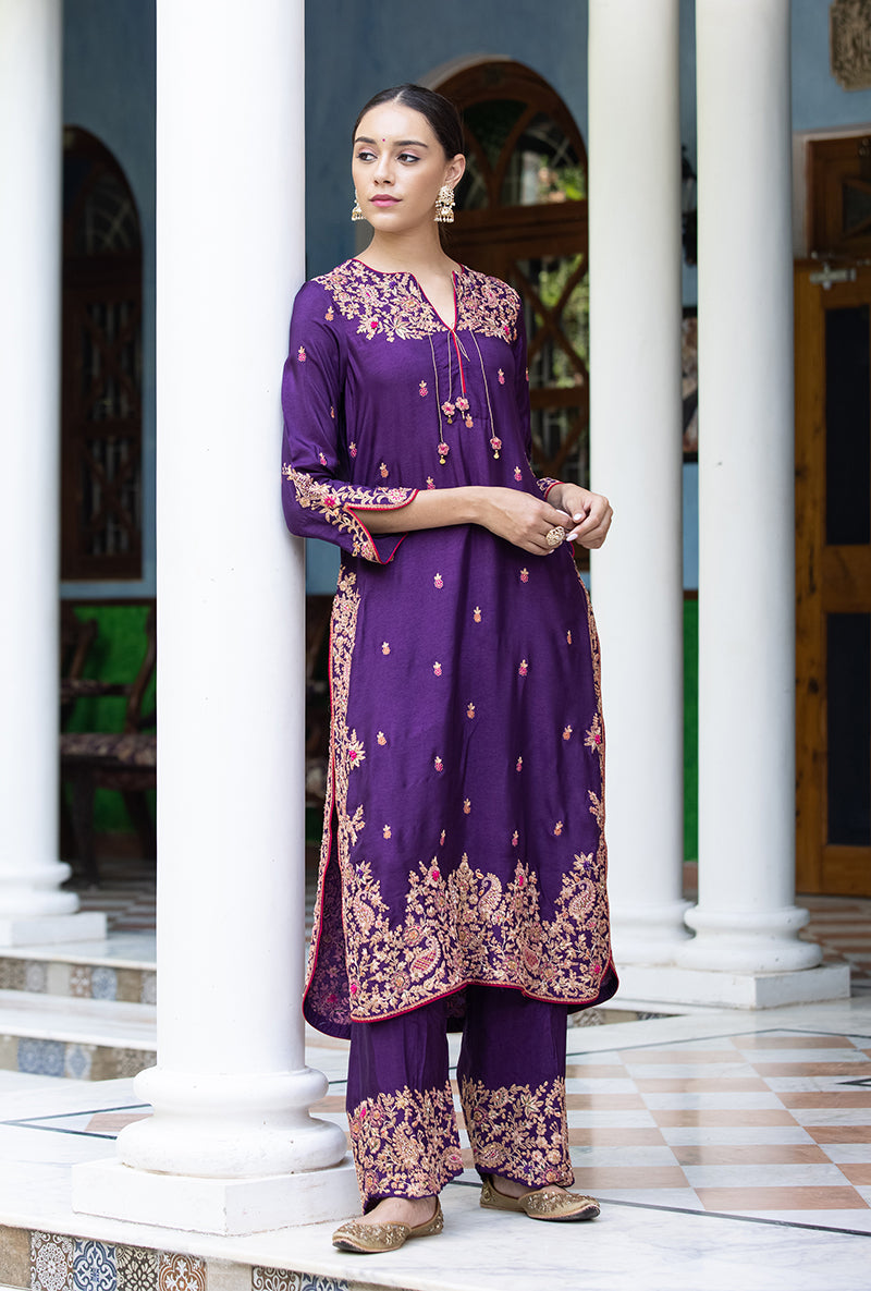 Purple Kairi Buta Jaal Long Zeenat Kurta Set