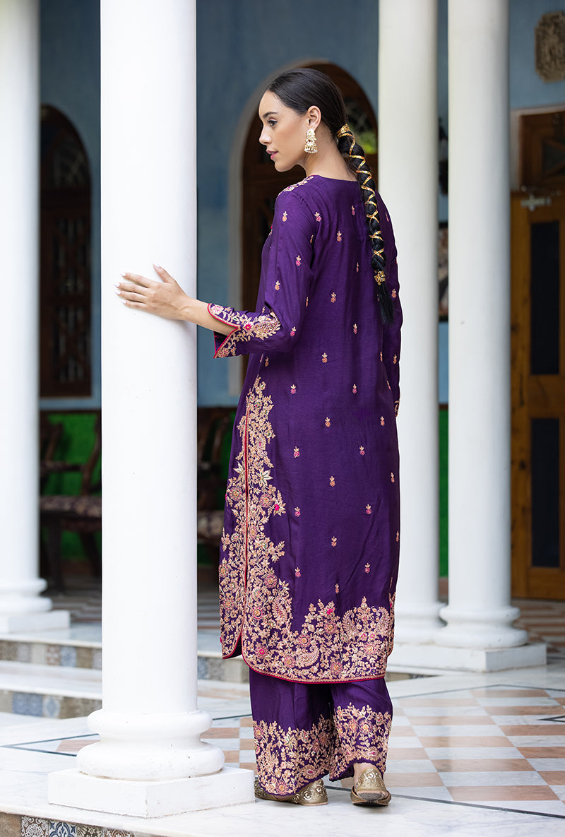 Purple Kairi Buta Jaal Long Zeenat Kurta Set