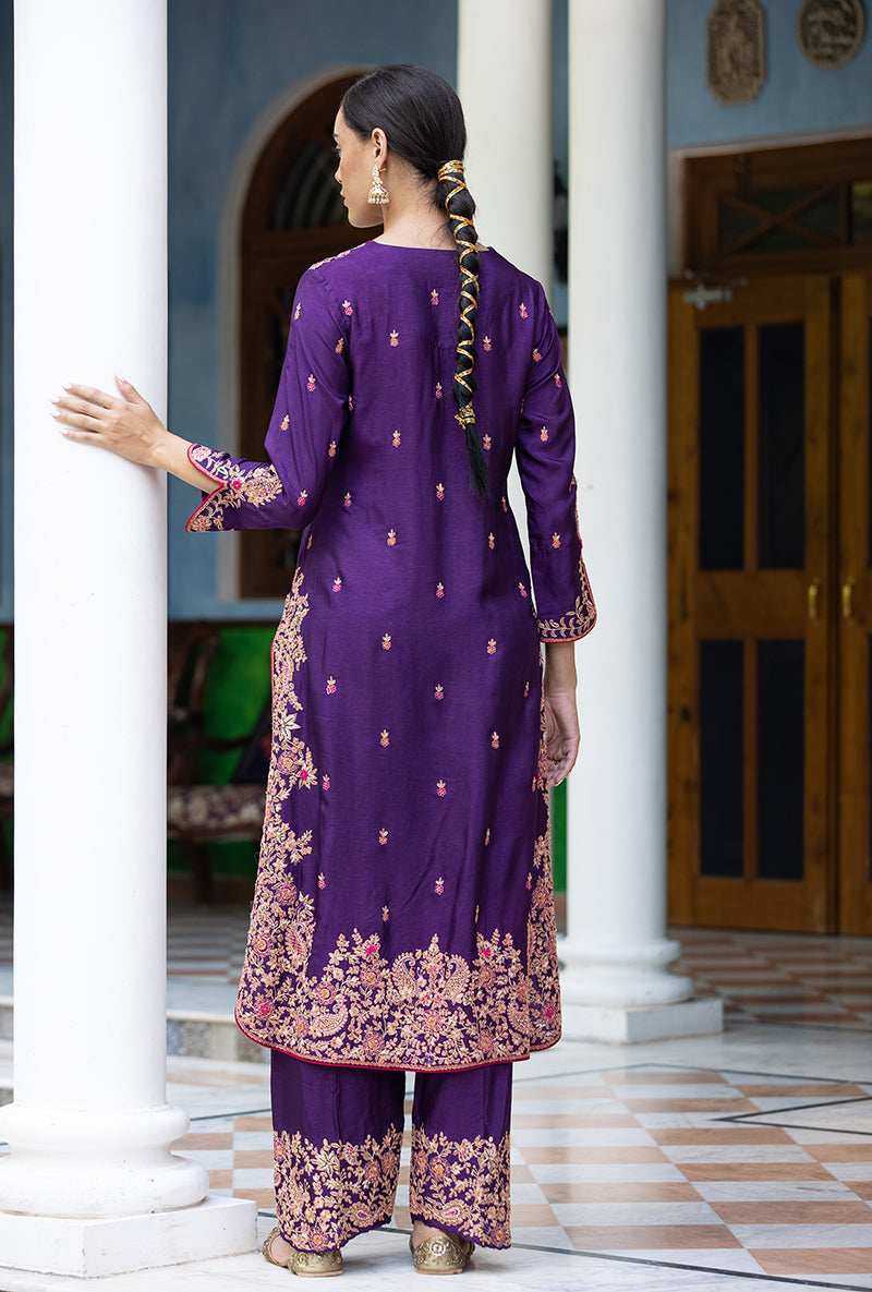 Purple Kairi Buta Jaal Long Zeenat Kurta Set