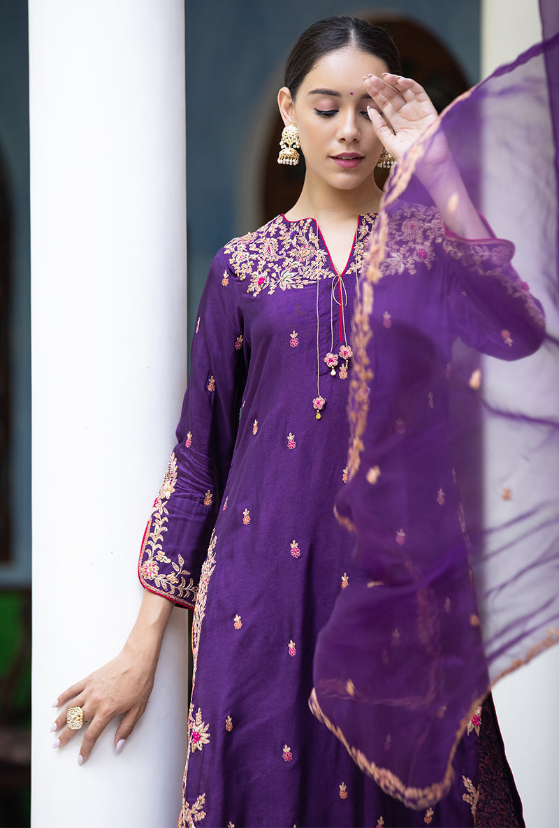 Purple Kairi Buta Jaal Long Zeenat Kurta Set