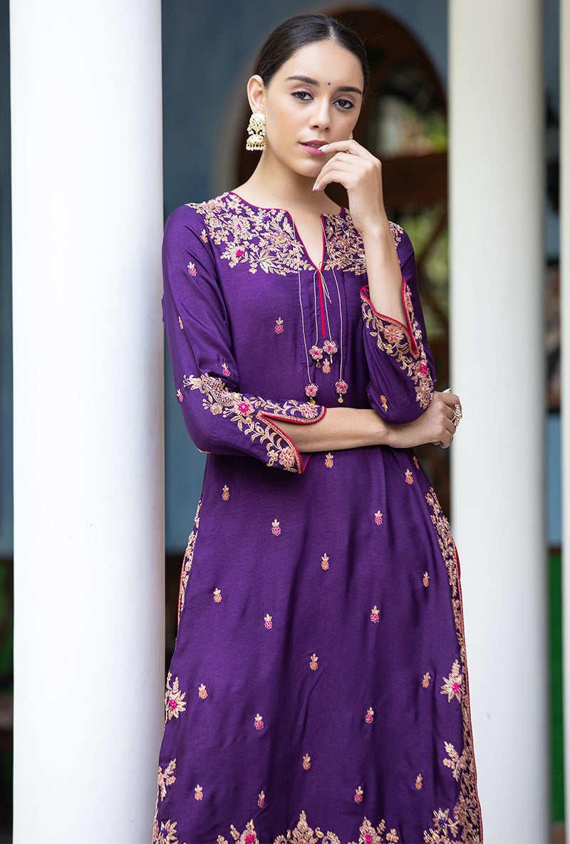 Purple Kairi Buta Jaal Long Zeenat Kurta Set