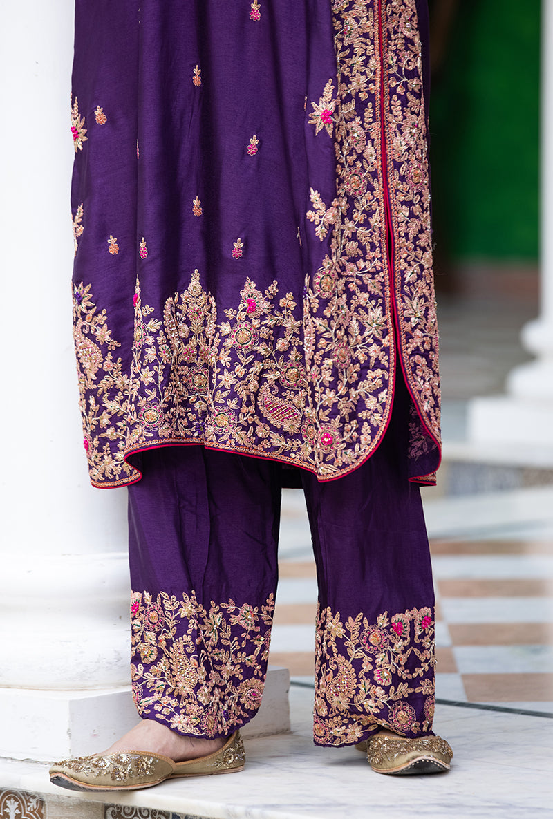 Purple Kairi Buta Jaal Long Zeenat Kurta Set