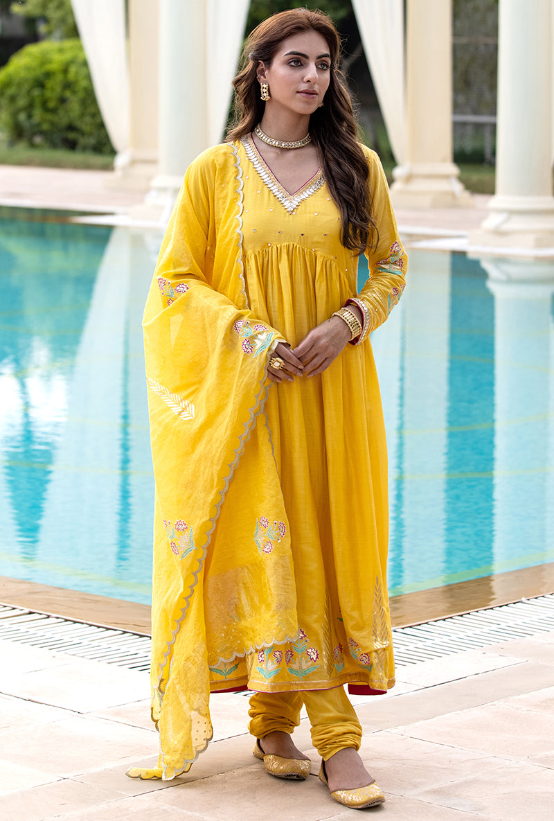 Yellow Mirror Yoke Haseena Kurta Set