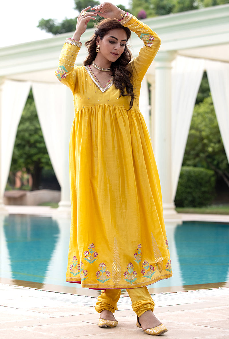 Yellow Mirror Yoke Haseena Kurta Set
