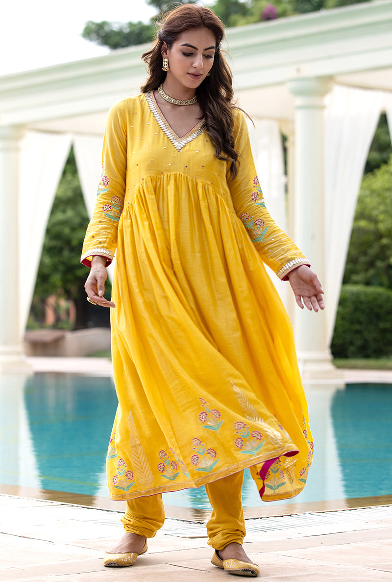 Yellow Mirror Yoke Haseena Kurta Set