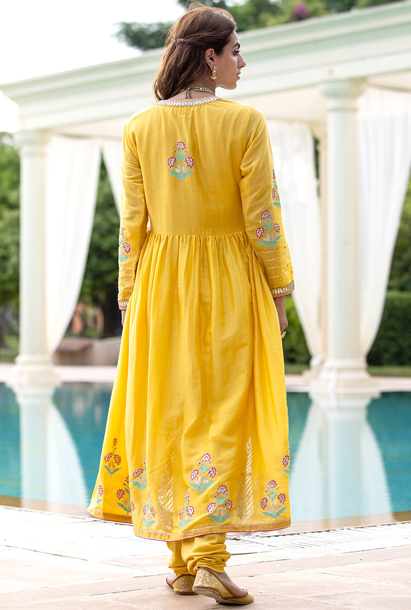 Yellow Mirror Yoke Haseena Kurta Set