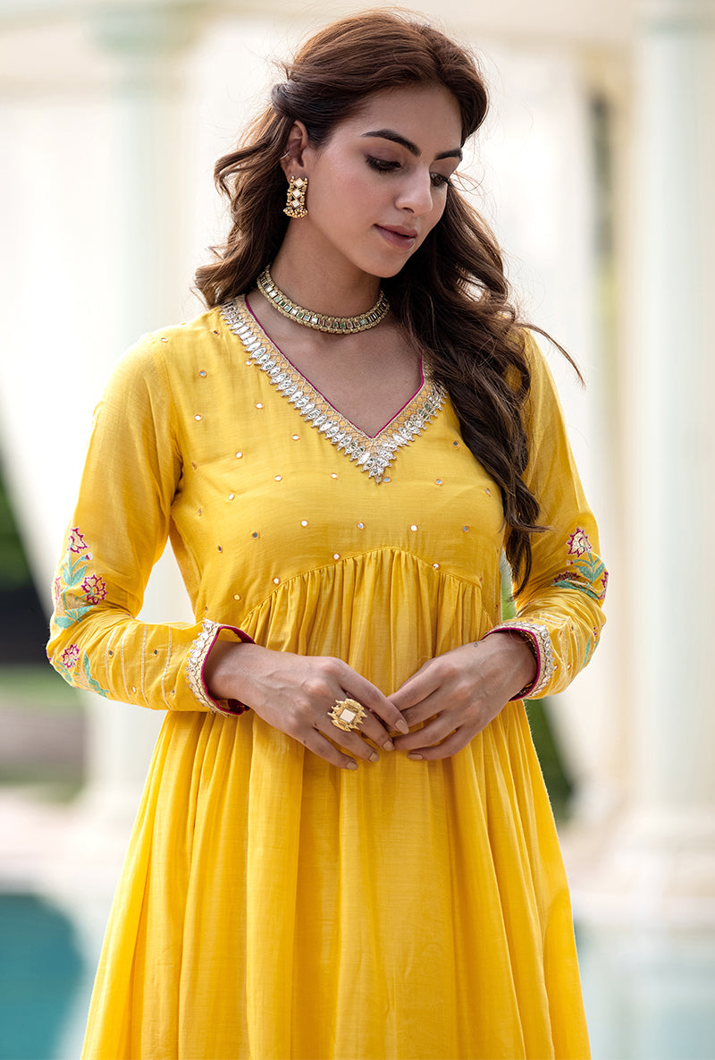 Yellow Mirror Yoke Haseena Kurta Set