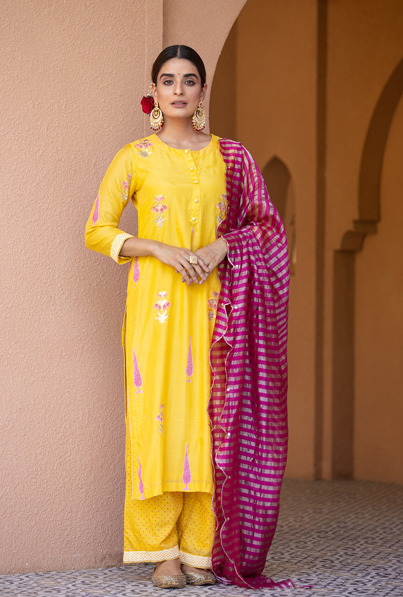 Yellow Straight Nayaab Kurta Set