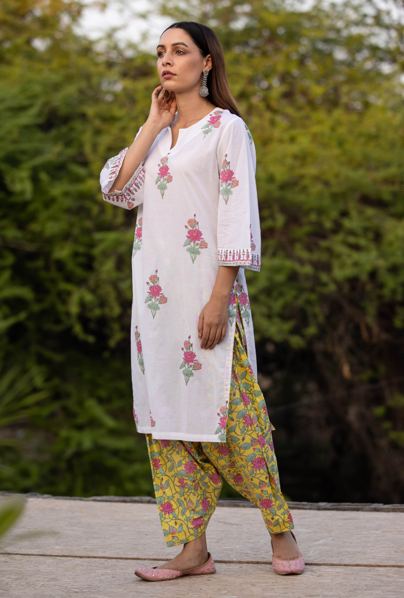 Ivory/Yellow Pankhuri Salwar Kurta Set