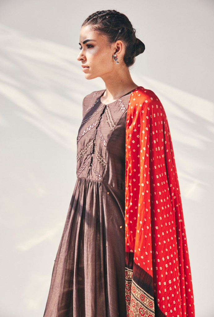 Brown Ajrakh Fiza Kurta Set