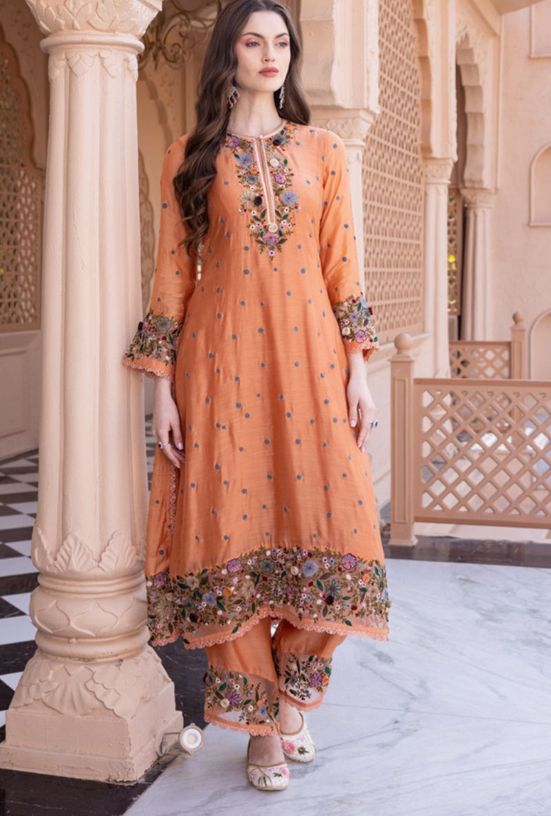 Peach Orchid Long Sahiba Kurta Set