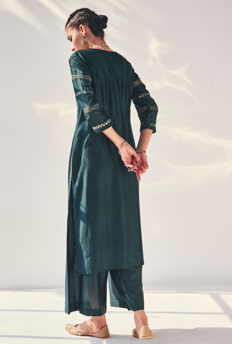 Green Mirror Work Fiza Kurta Set