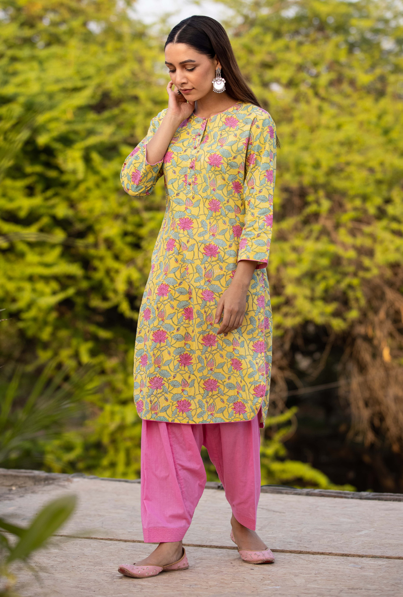 Pink/Yellow Pankhuri Salwar Kurta Set