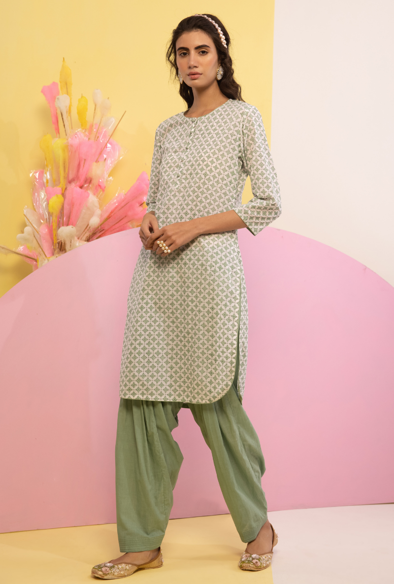 Green Cotton Candy Salwar Kurta Set