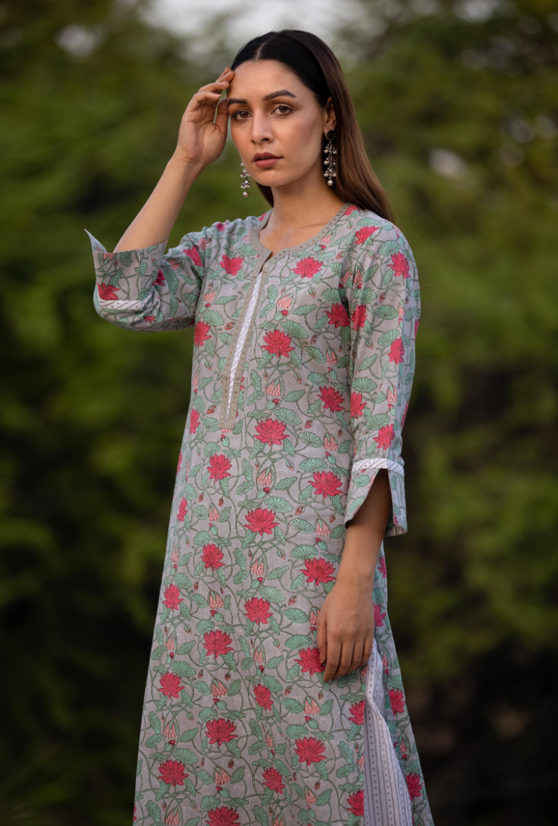 Grey Sequin Pankhuri Kurta Set