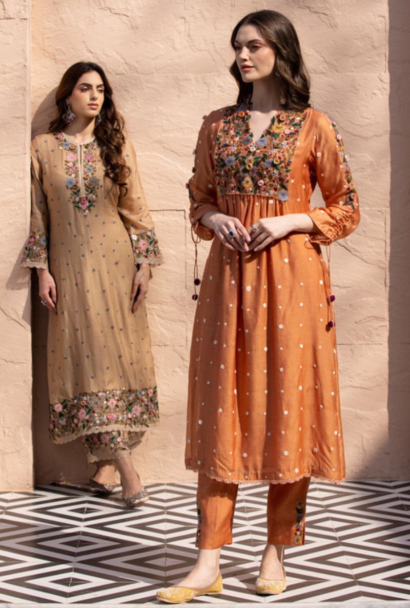 Beige Orchid Long Sahiba Kurta Set