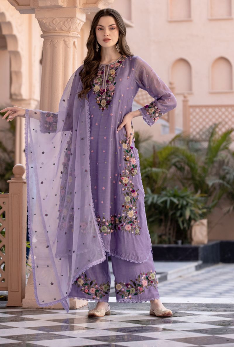 Lilac Orchid Heavy Long Sahiba Kurta Set
