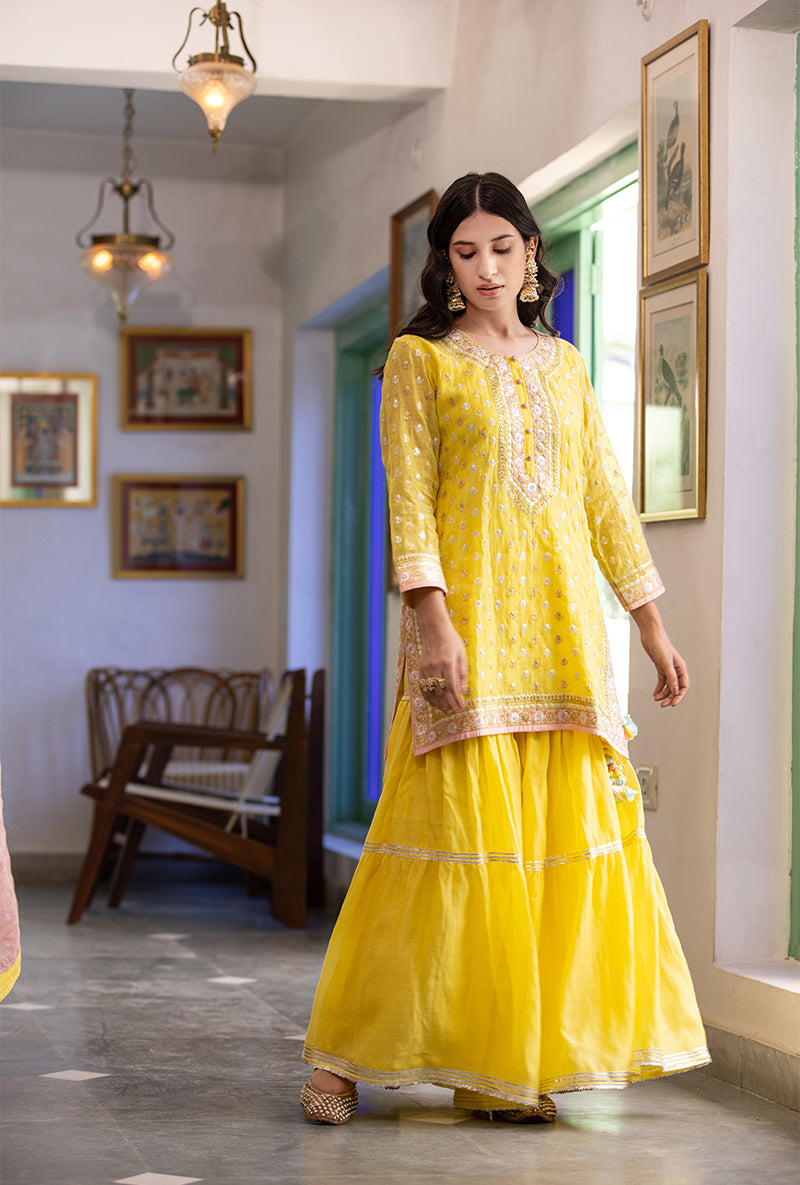 Pink And Yellow Zari Mastaani Gharara Set