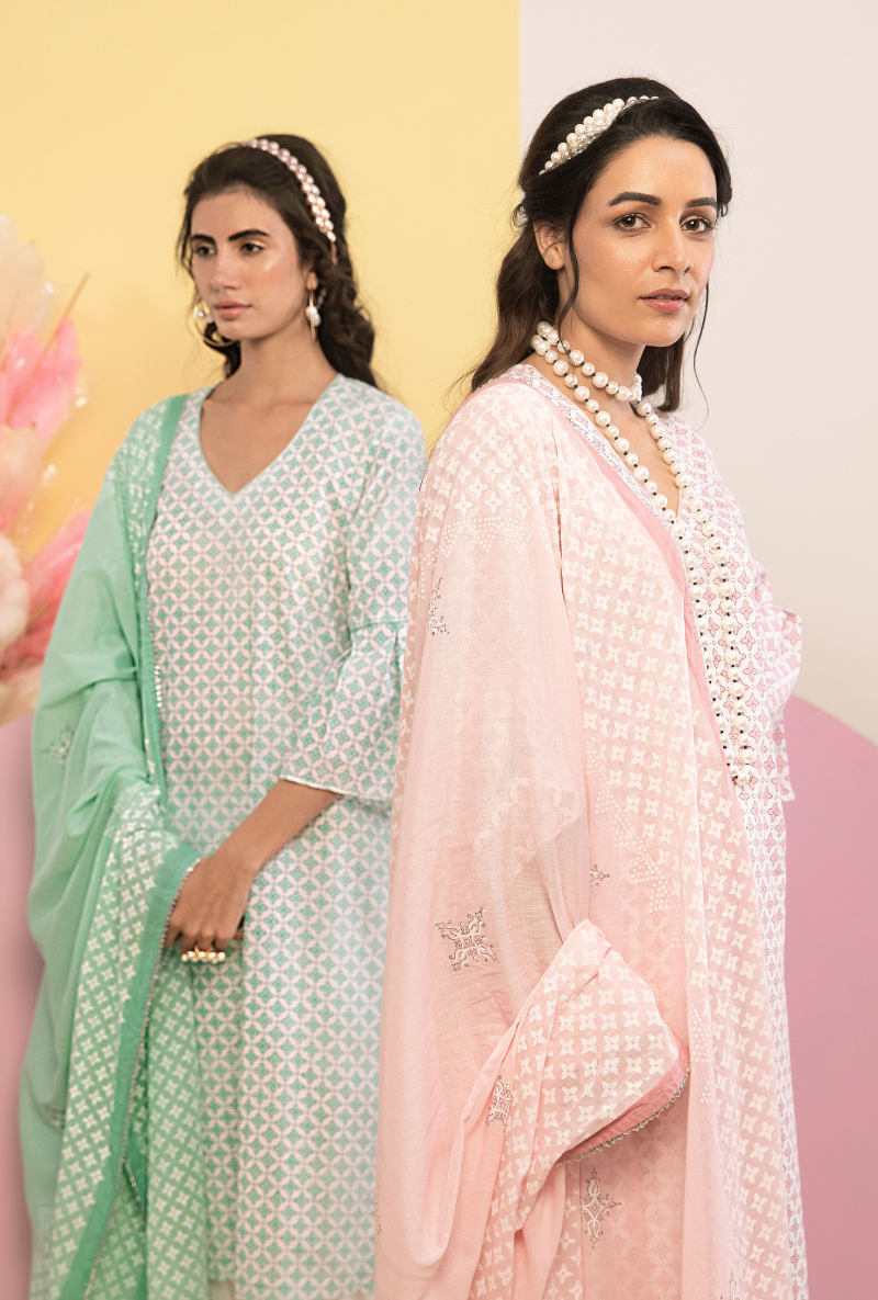 Pink Cotton Candy Frill Sleeve Kurta Set