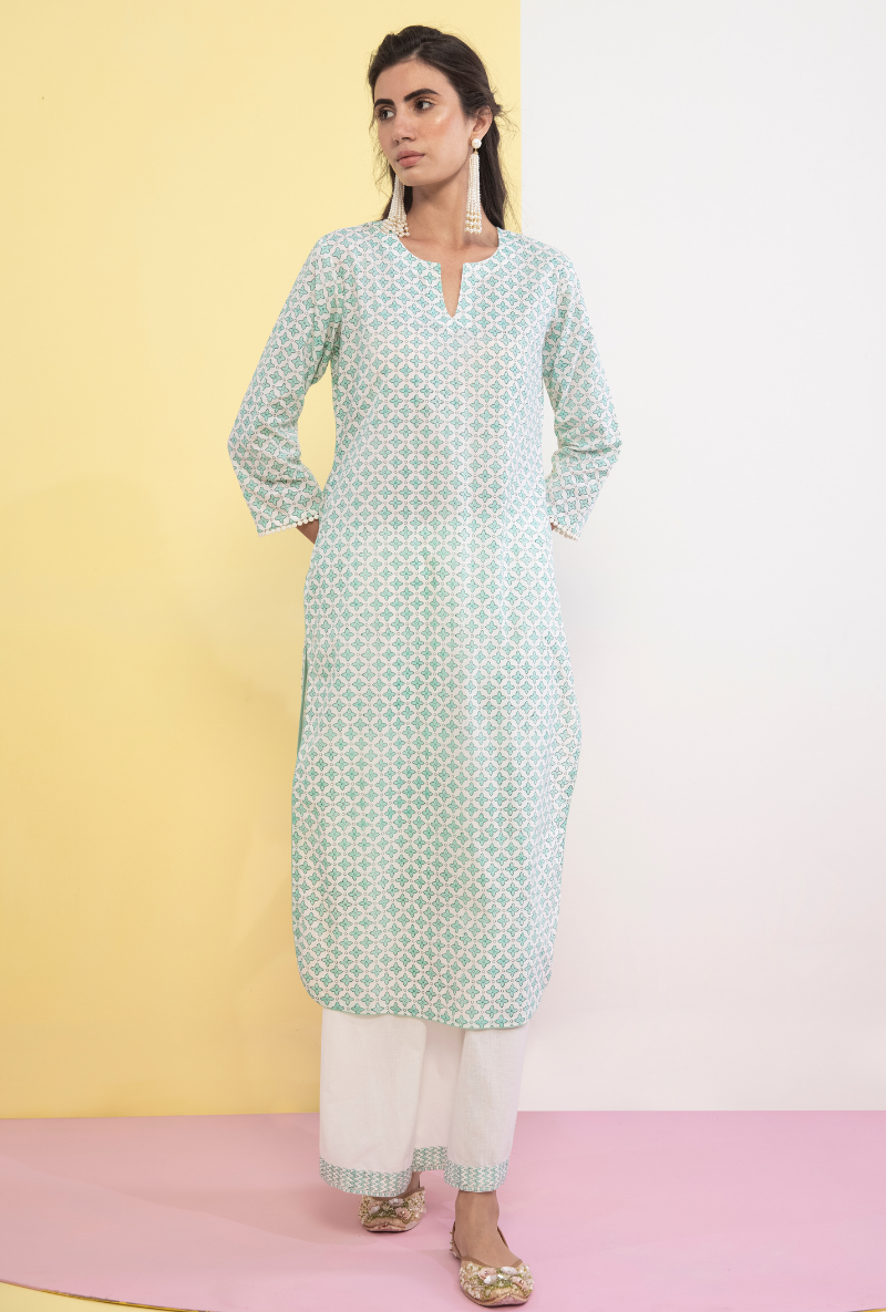 Aqua Cotton Candy Straight Kurta Set