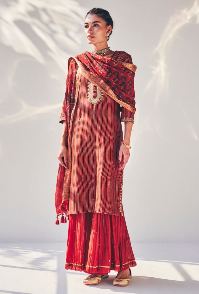 Red Stripes Fiza Kurta Set