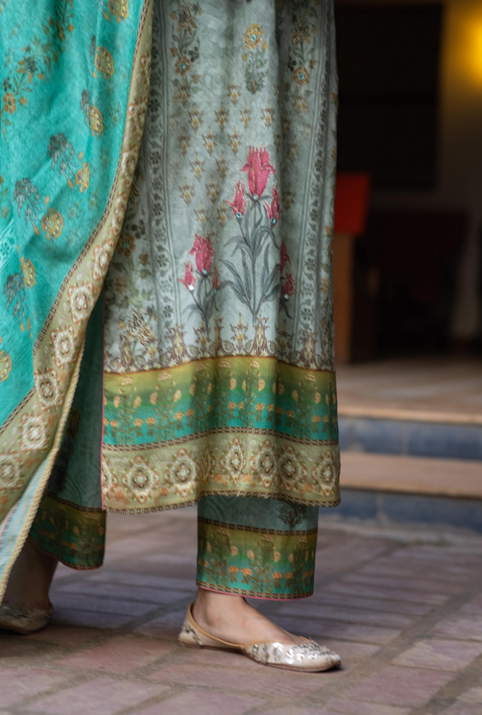 Aqua Mirror Work Malang Kurta Set