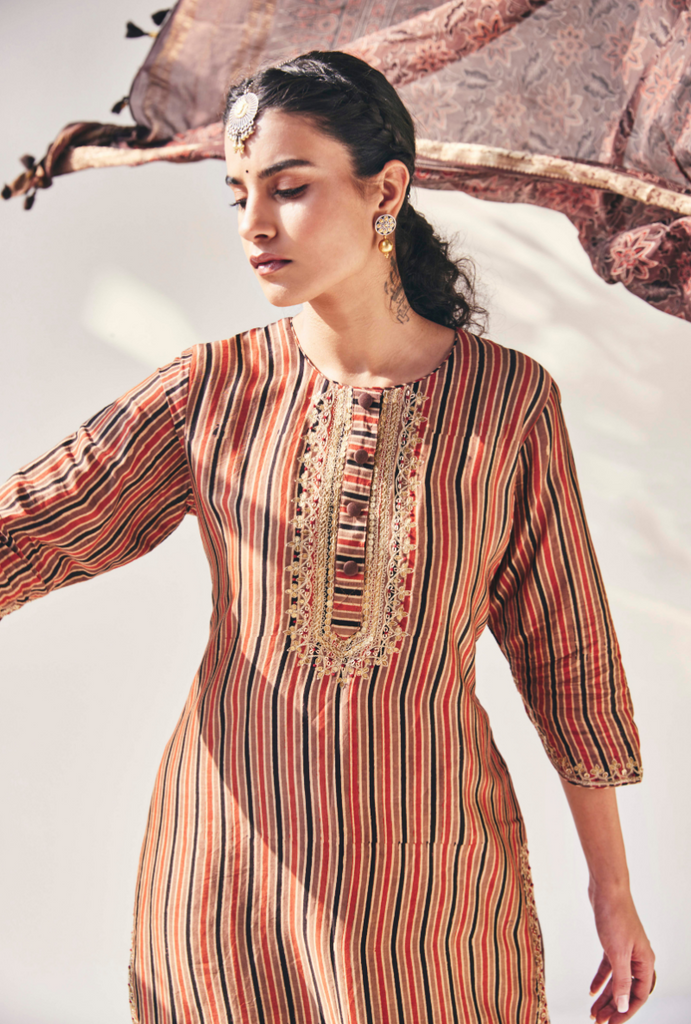 Brown Stripes Fiza Kurta Set