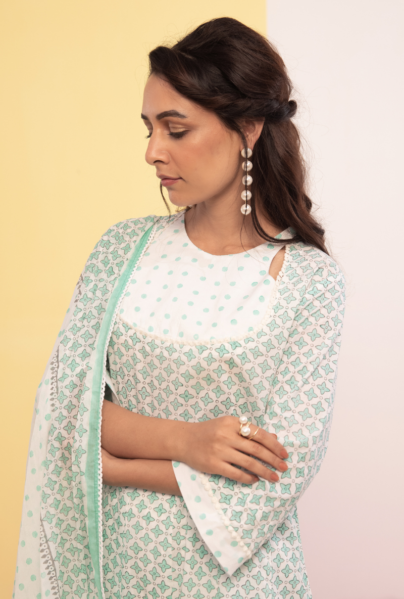 Aqua Cotton Candy Anarkali Kurta Set