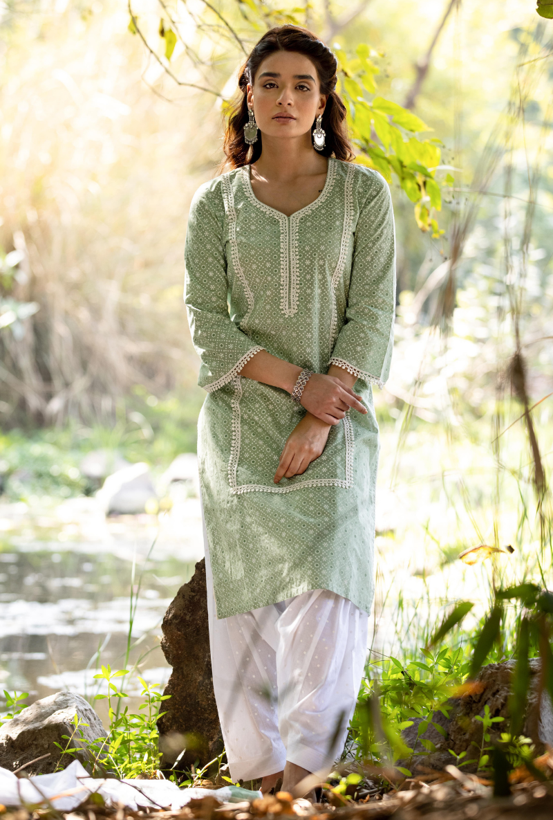 Green/Ivory Titlie Salwar Kurta Set